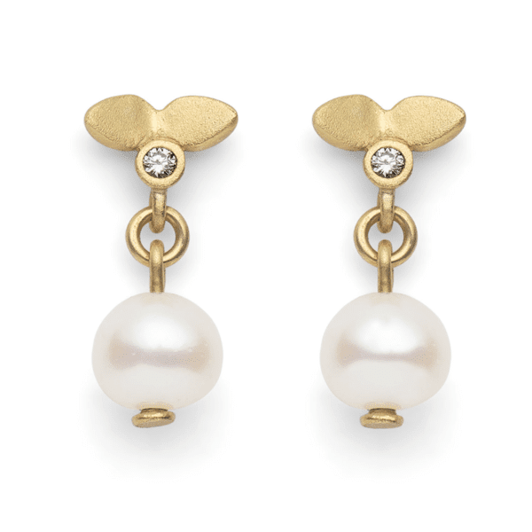 Lotus Pearl Drop Stud Earrings
