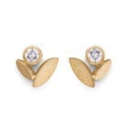 Gold Tulip Stud Earrings - Diamond