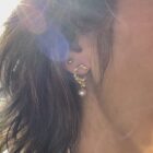 Sunflower Crescent Pearl Earrings - Image 3